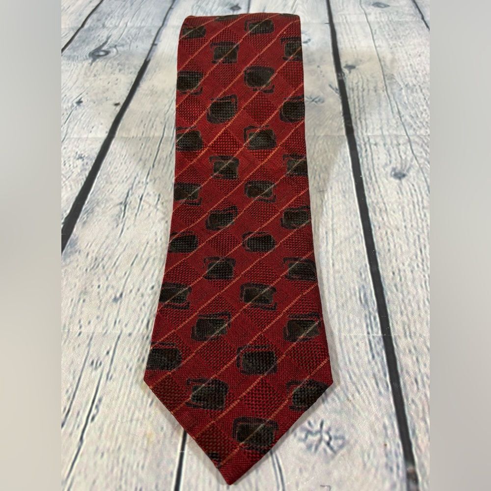 Ermenegildo Zegna Red Gray Geo Silk Jacquard Classic Academia Preppy Tie